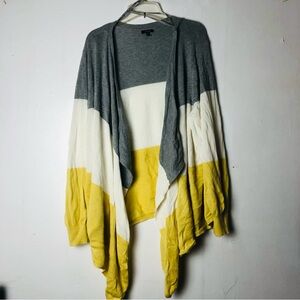 Apt 9  Colorblock Cardigan Open Front Cascade Gray, White, and Yellow Size 2X